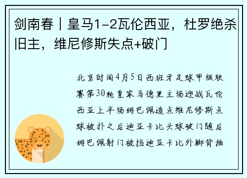 剑南春｜皇马1-2瓦伦西亚，杜罗绝杀旧主，维尼修斯失点+破门